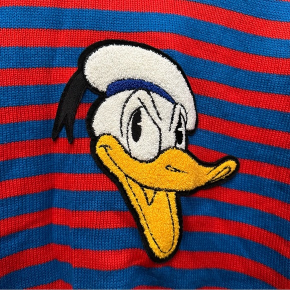 Disney x Forever 21 Vintage Style Donald Duck Sweater Sz Medium Blue Red stripe - Picture 3 of 8